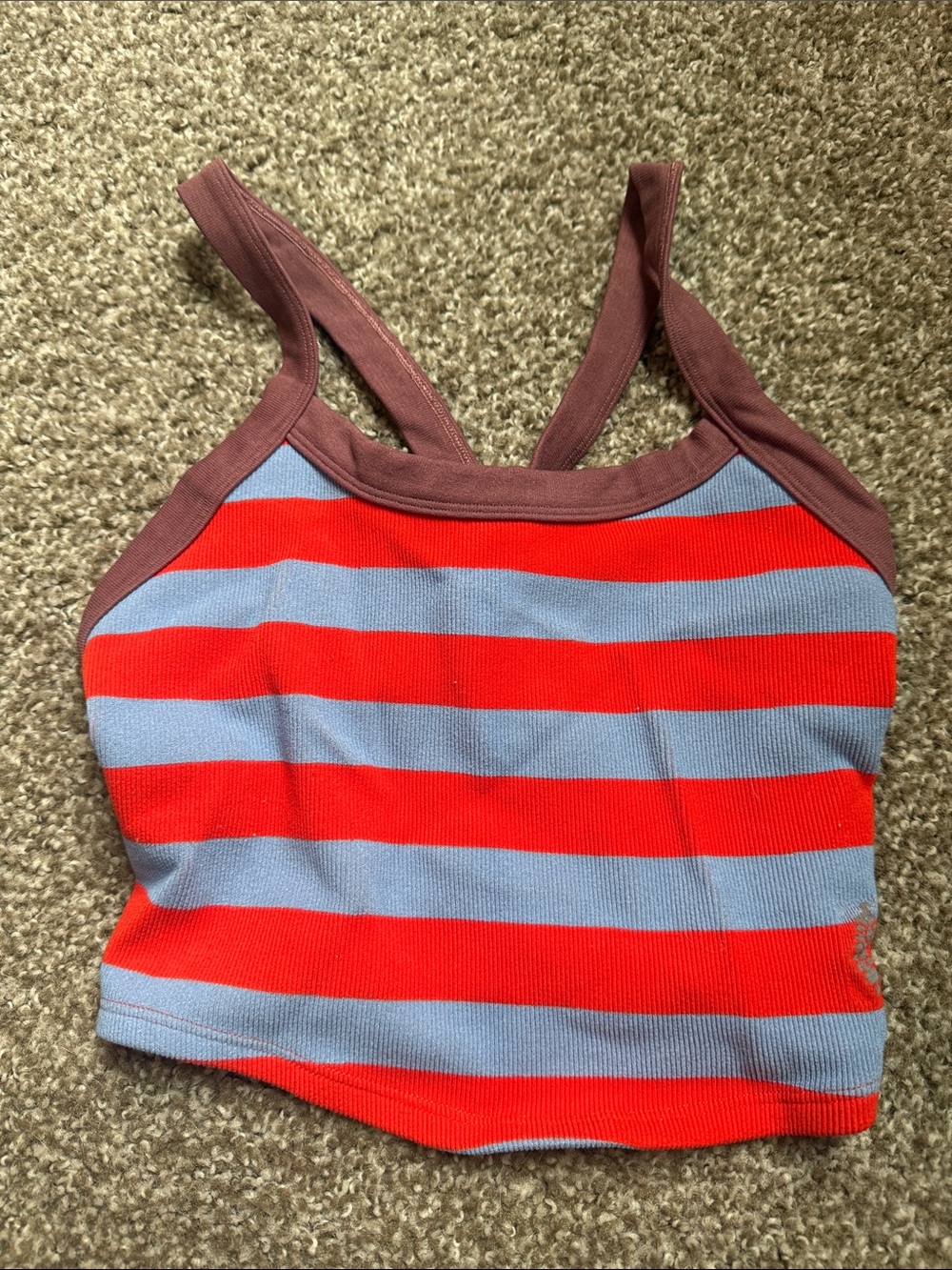 FP Movement by Free People Red & Light Blue Striped Crop Tank